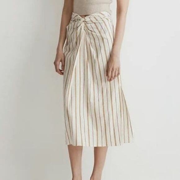 Madewell Dresses & Skirts - Madewell NWT Stripe Sarong Wrap Midi Skirt Twist Front Linen Cotton Size 12